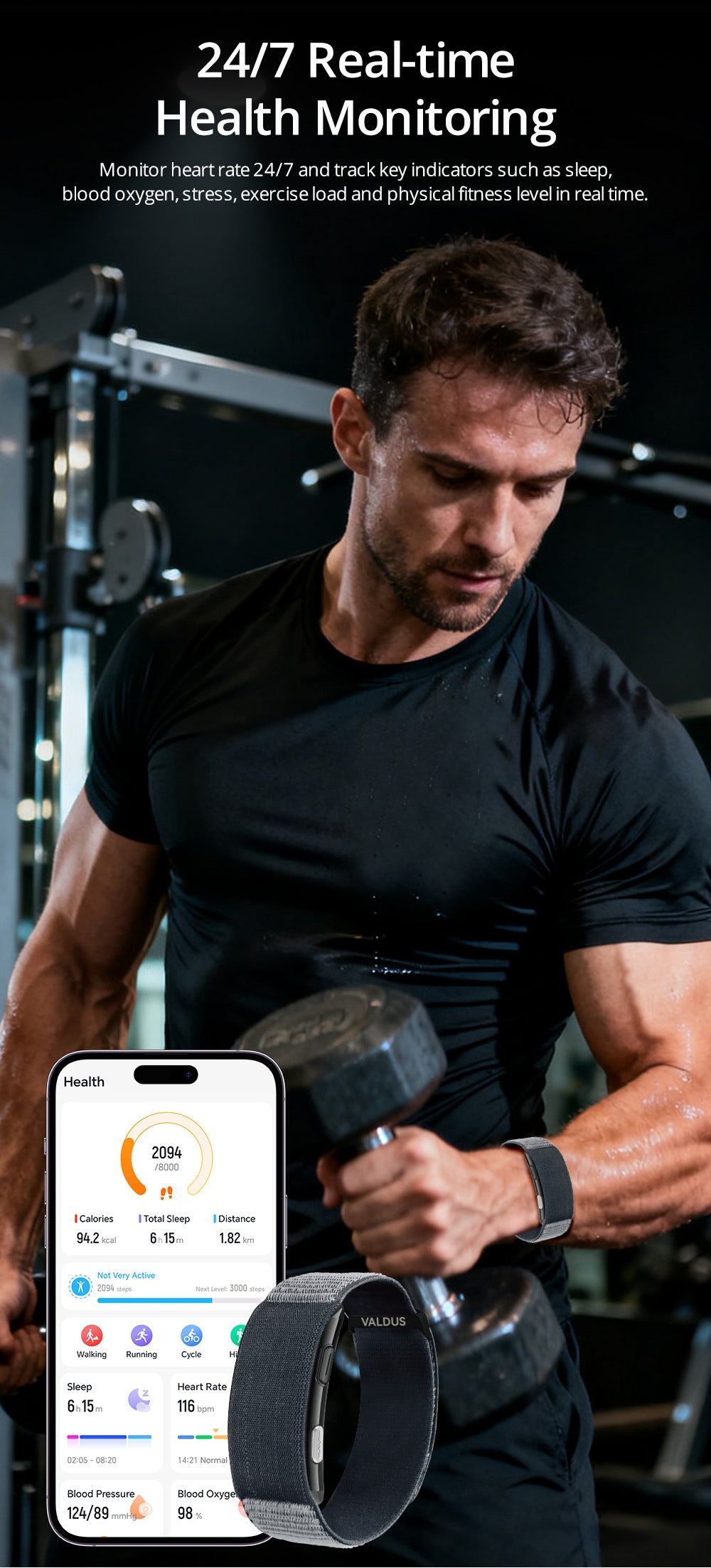 Seguimiento 24/7 con la pulsera durante el entrenamiento